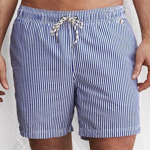 LANDS' END | Volley striped seersucker mesh lined swim shorts - Picture 7 of 8